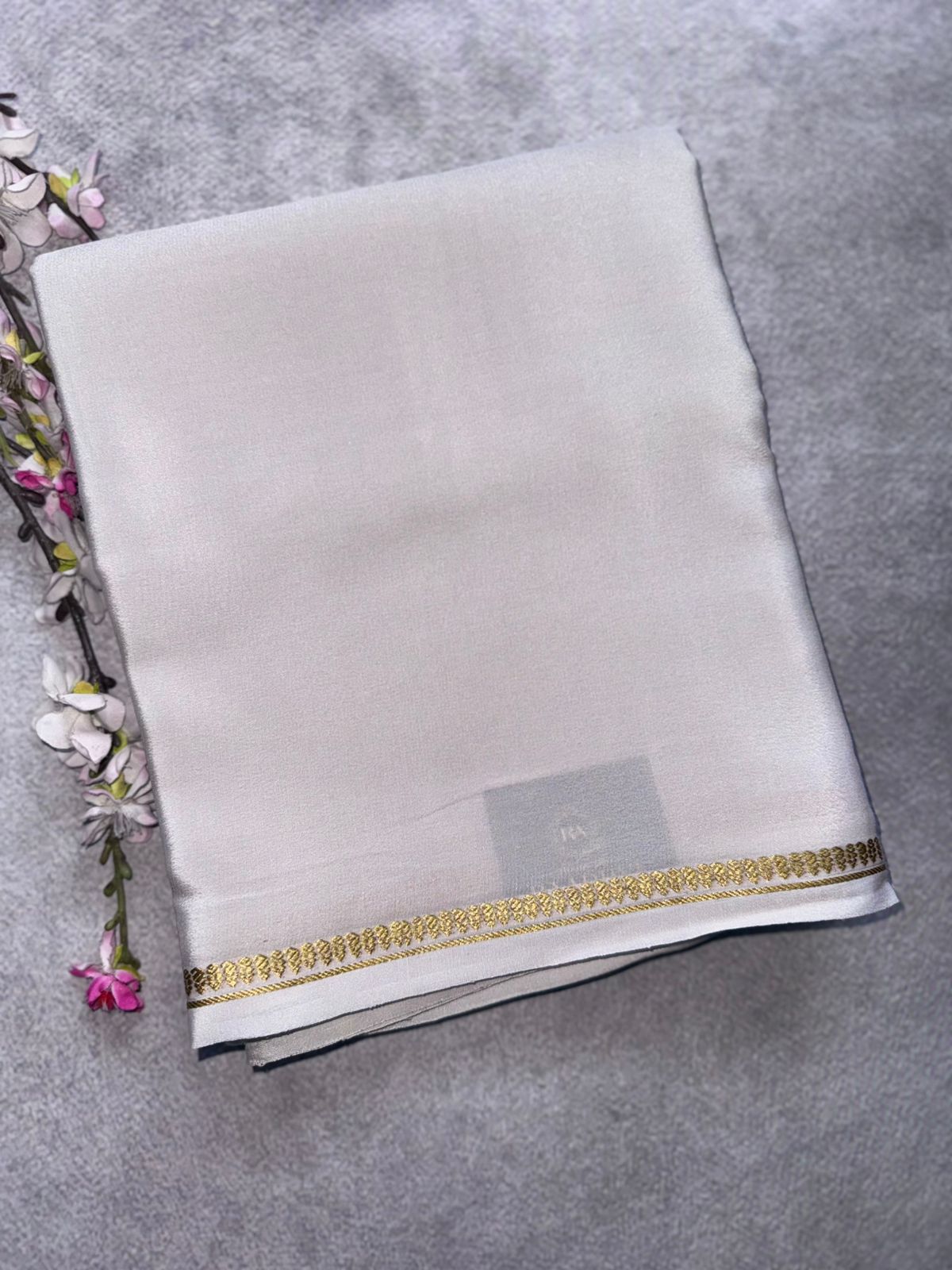 Pearl Grey Pure Mysore Crepe Silk Saree 109