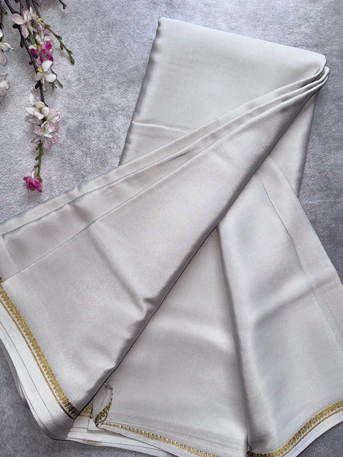 Pearl Grey Pure Mysore Crepe Silk Saree 109