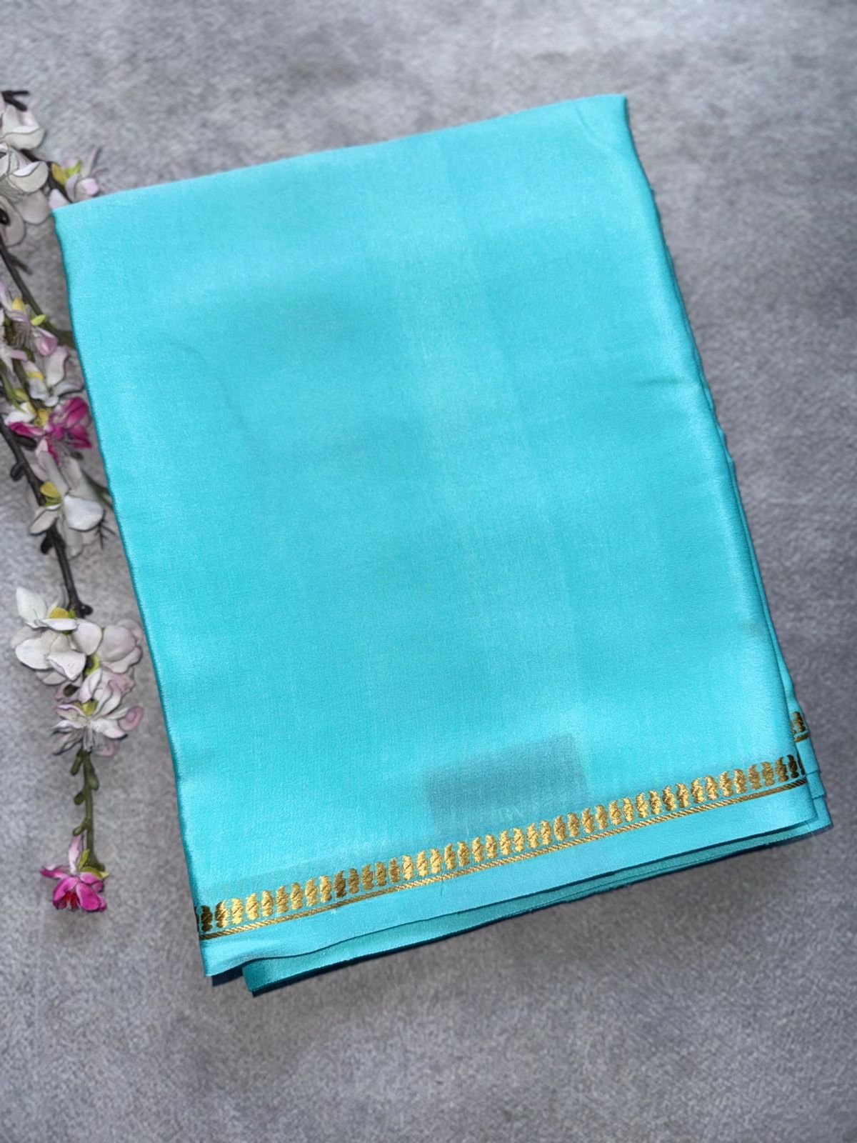 Pastel Teal Pure Mysore Crepe Silk Saree 109