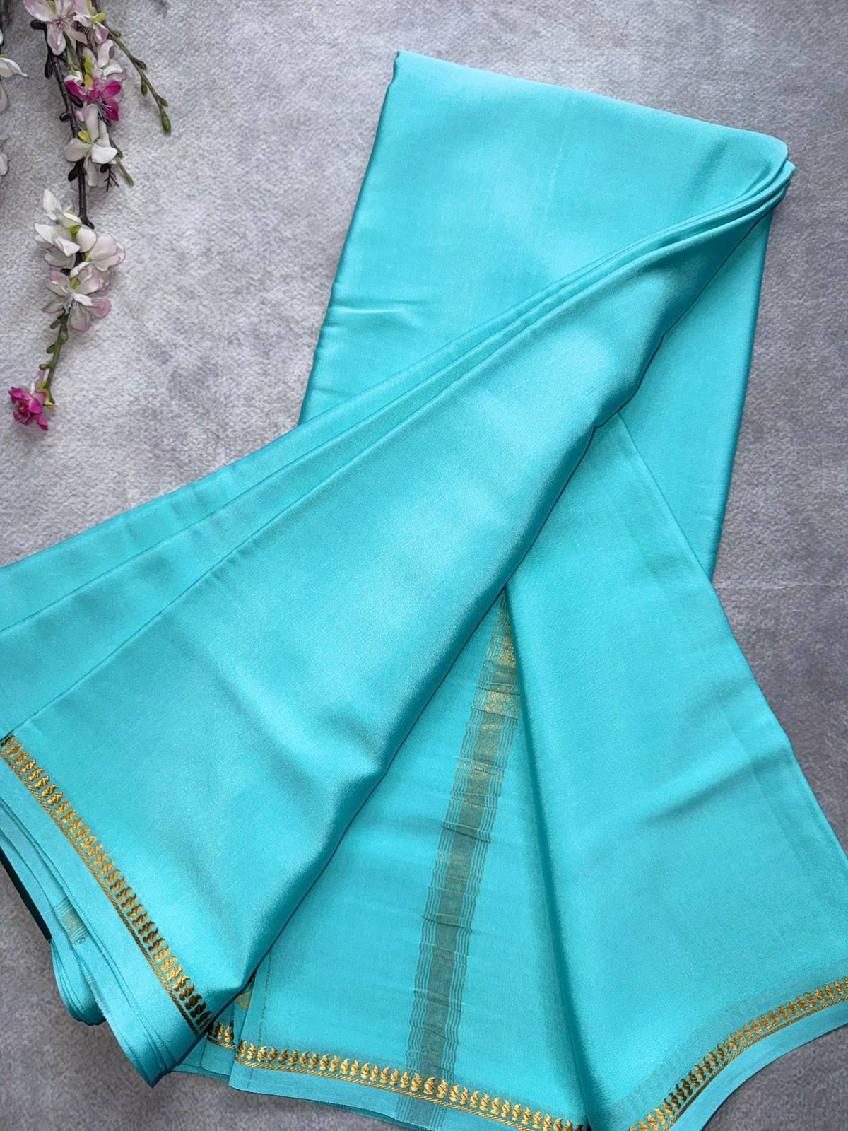 Pastel Teal Pure Mysore Crepe Silk Saree 109