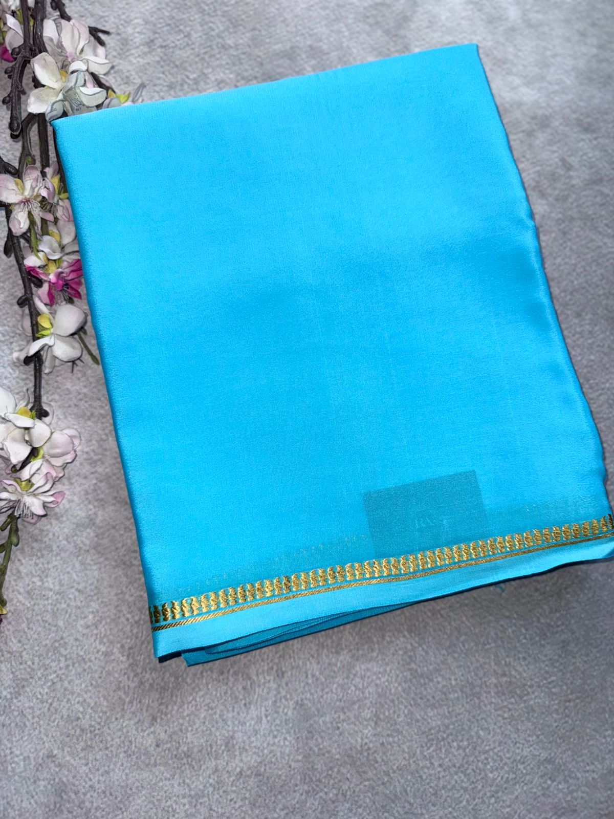 Sky Blue Pure Mysore Crepe Silk Saree 109