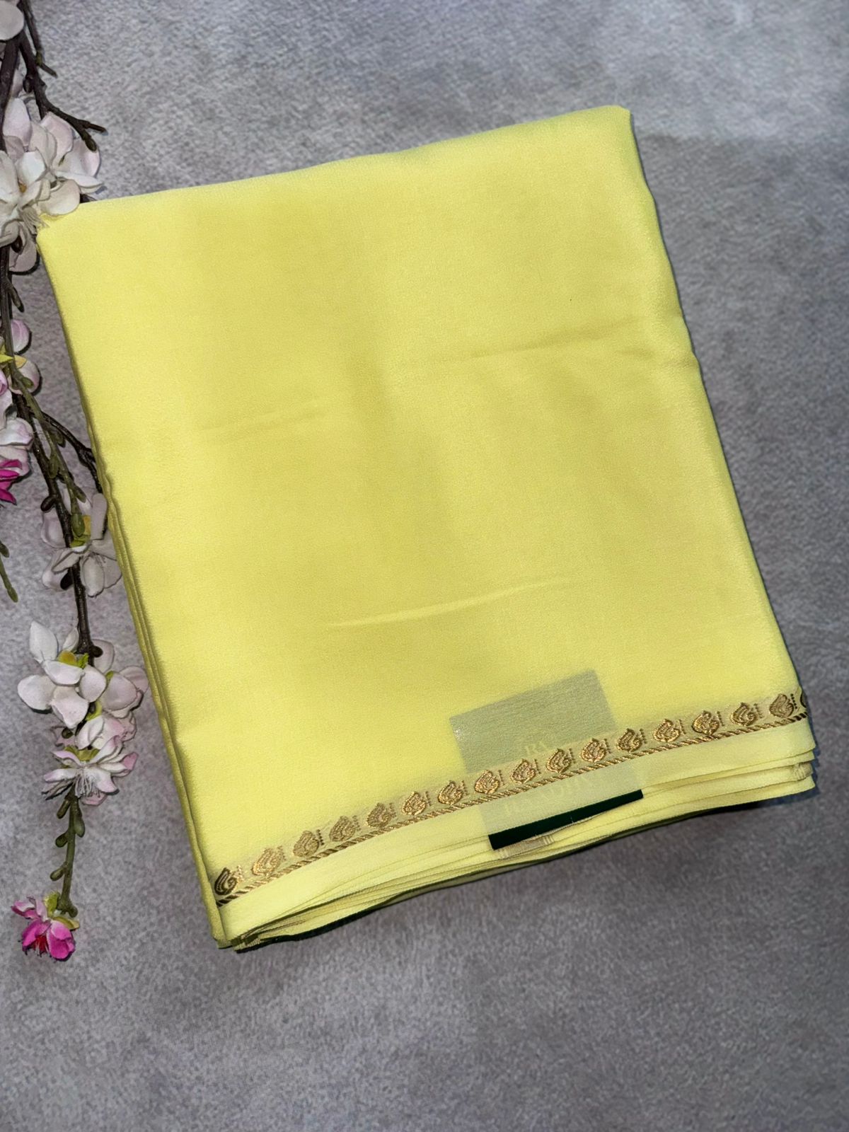 Pastel Yellow Pure Mysore Crepe Silk Saree 109
