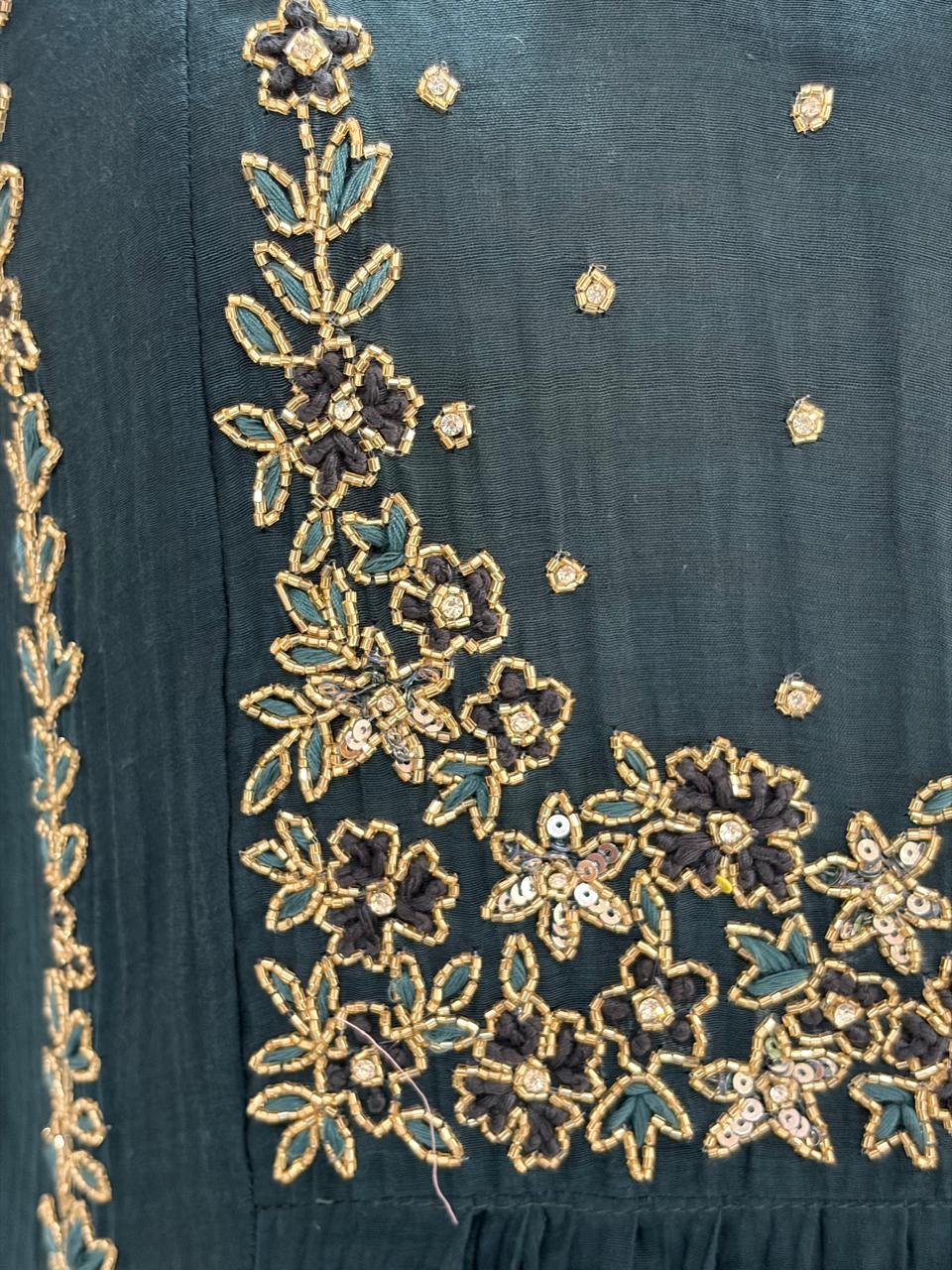 Peacock Blue Mul Chanderi silk Kurtha suit with work hand embroidery 898