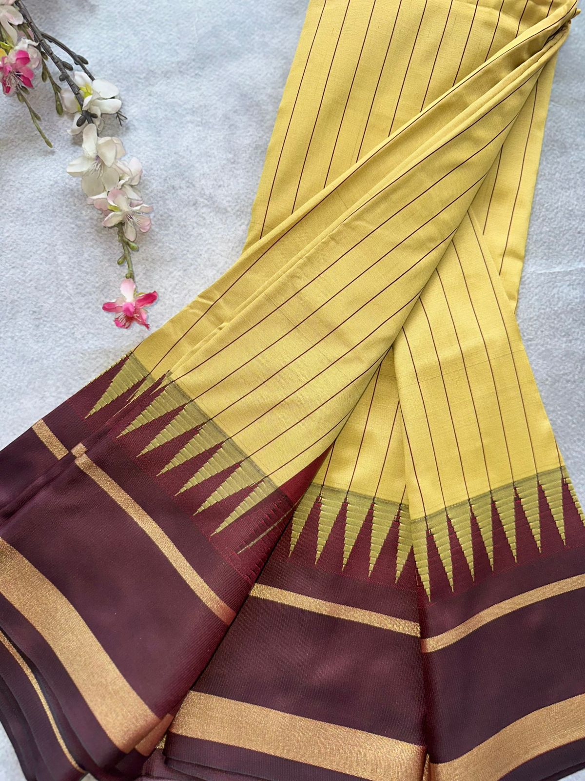 Yellow Stripes Semi Silk Saree 109