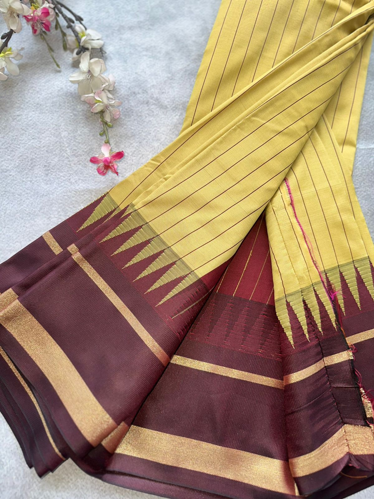 Yellow Stripes Semi Silk Saree 109