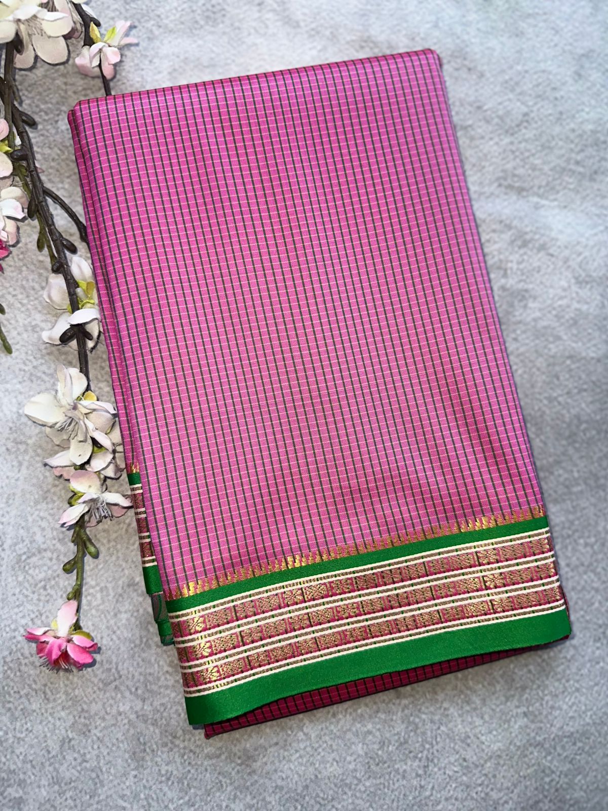 Pink Checks Semi Silk Saree 109