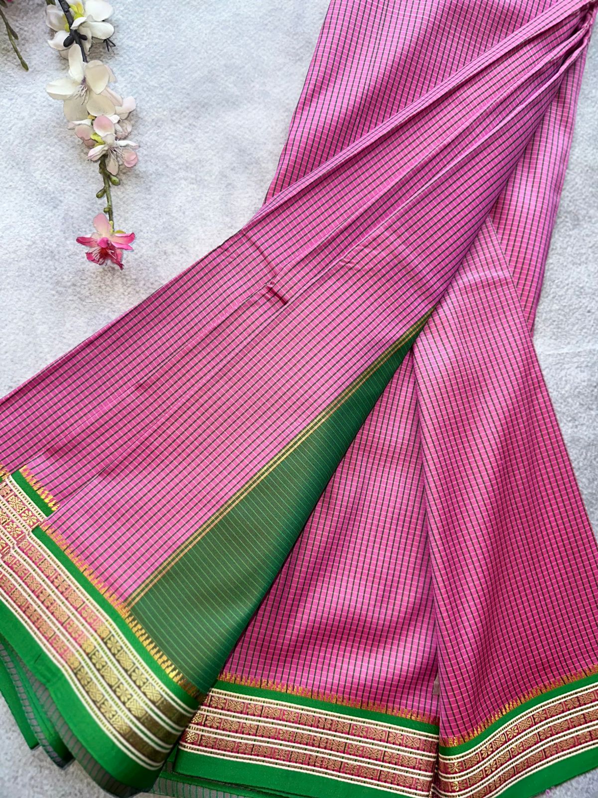 Pink Checks Semi Silk Saree 109