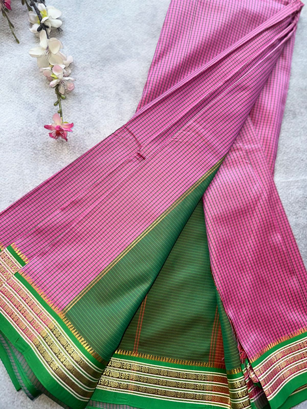 Pink Checks Semi Silk Saree 109