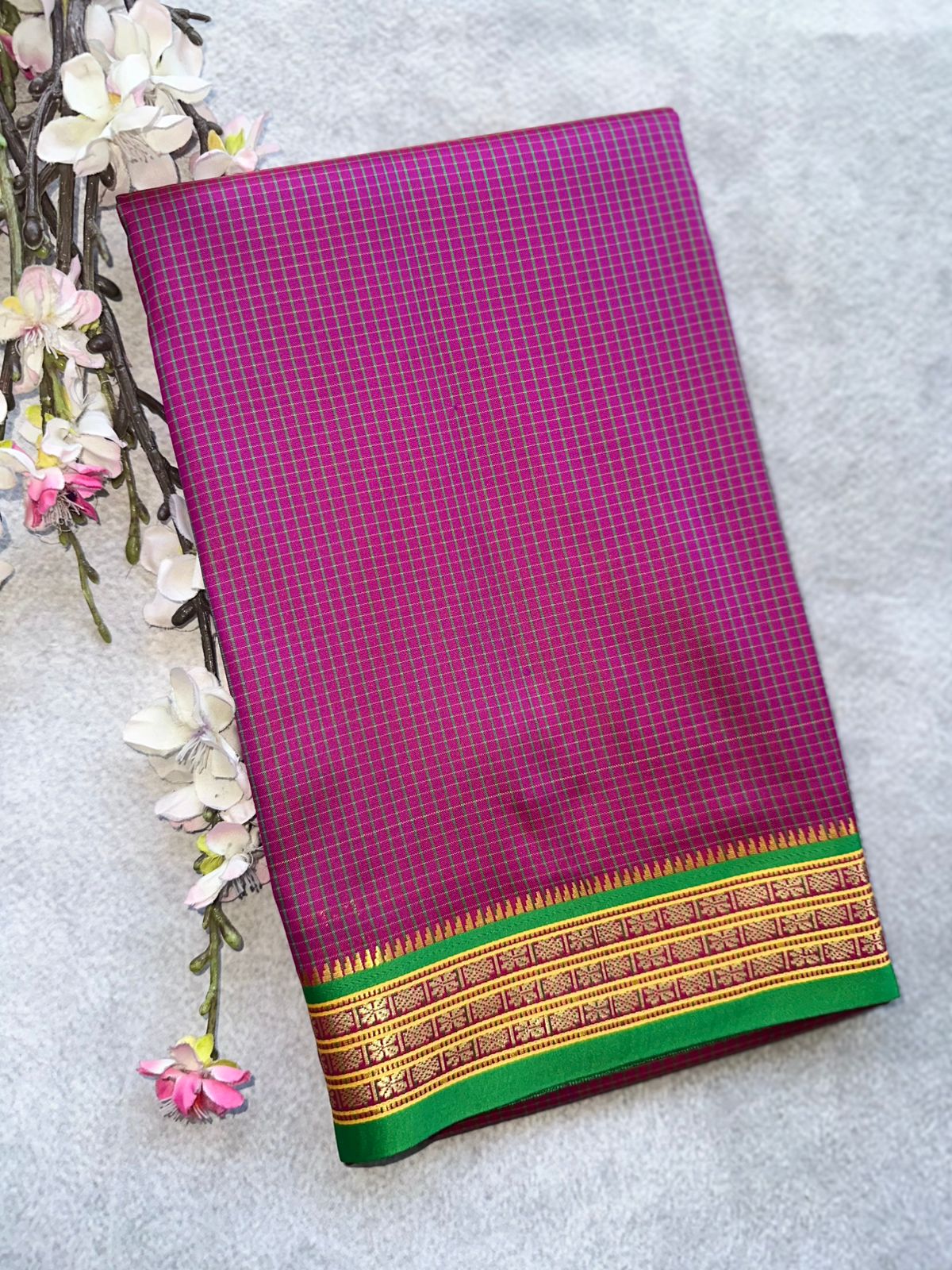 Magenta Checks Semi Silk Saree 109