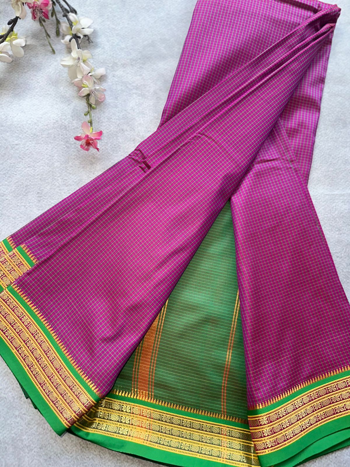 Magenta Checks Semi Silk Saree 109