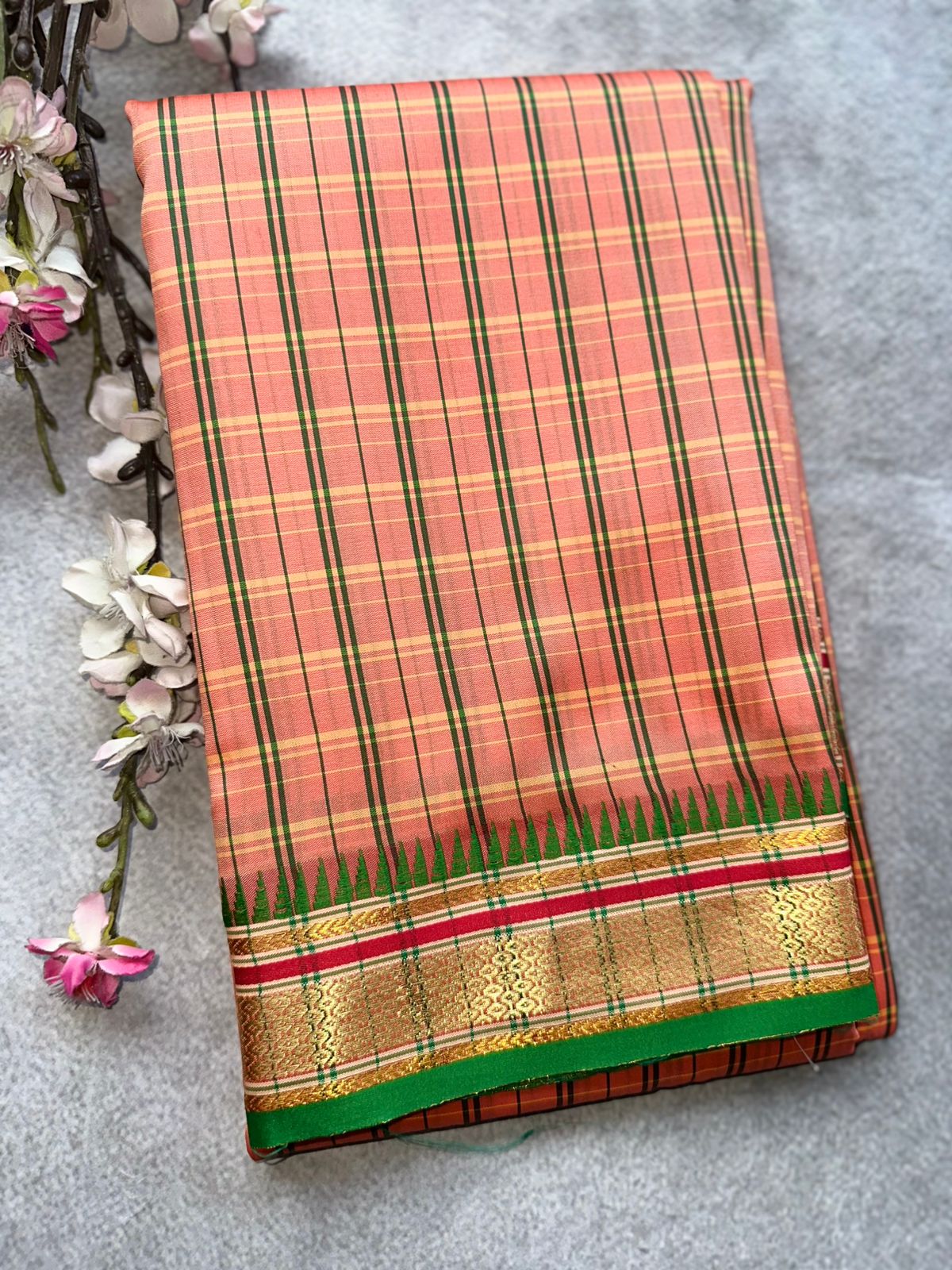 Peach Checks Semi Silk Saree 109