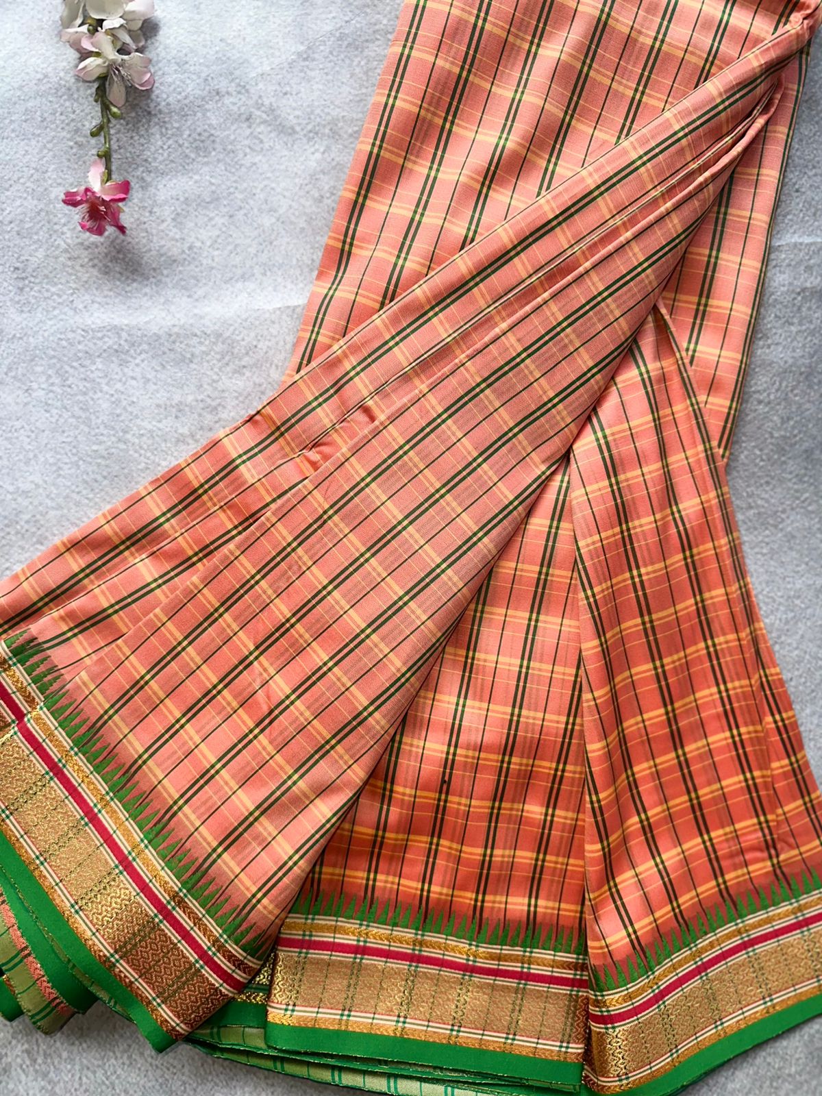 Peach Checks Semi Silk Saree 109