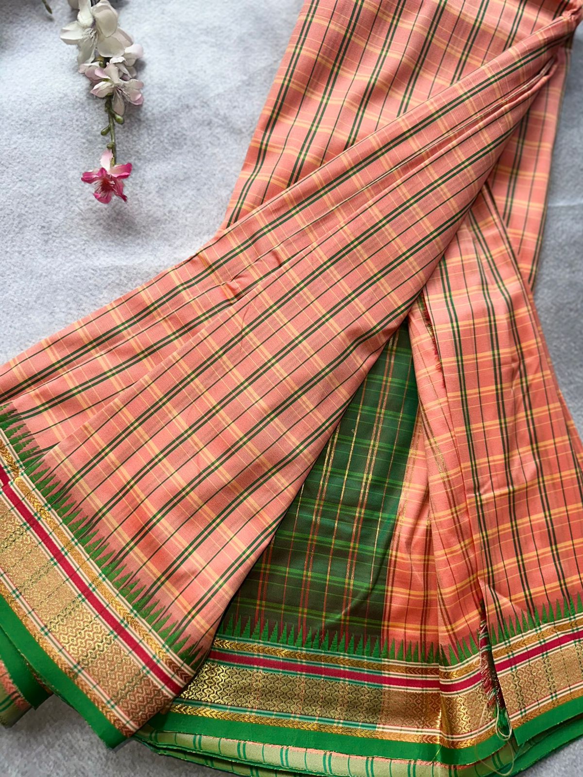 Peach Checks Semi Silk Saree 109