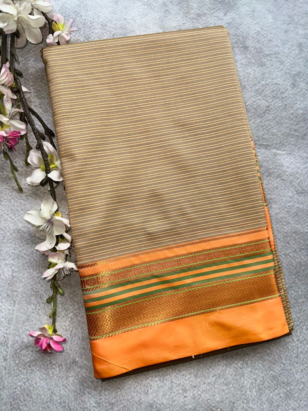 Grey Stripes Semi Silk Saree 109