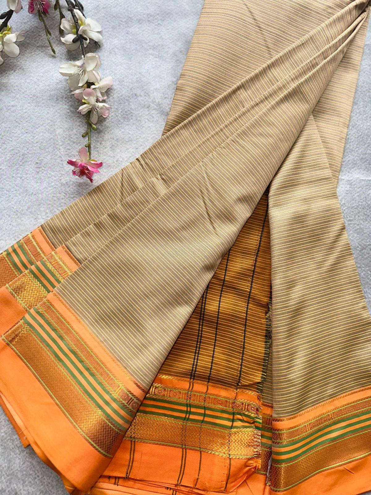 Grey Stripes Semi Silk Saree 109