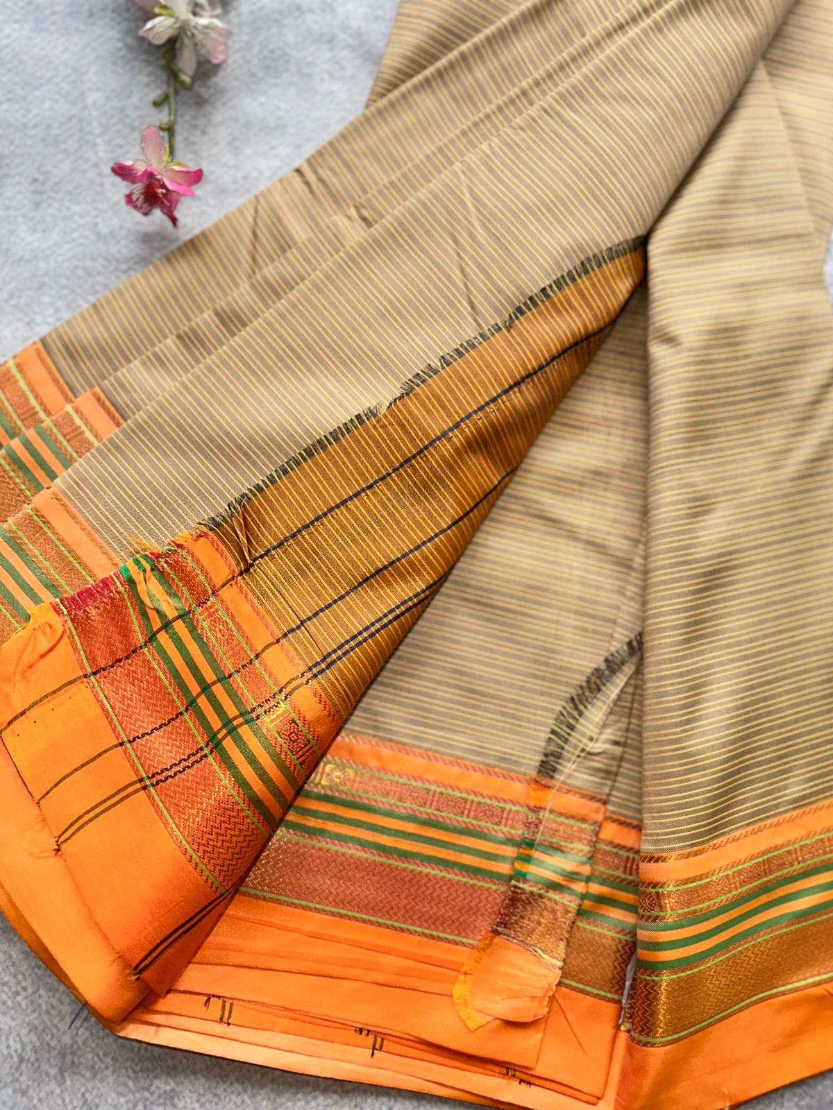 Grey Stripes Semi Silk Saree 109