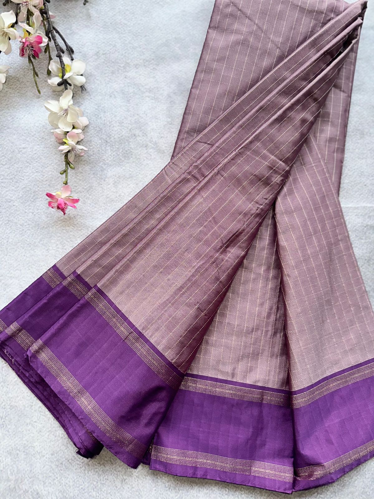 Mauve Checks Semi Silk Saree 109