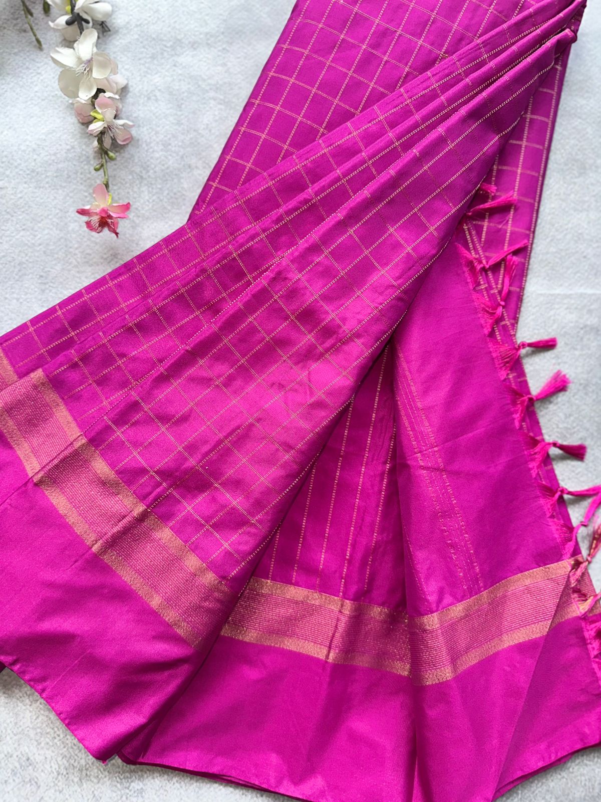 Magenta Checks Semi Silk Saree 109