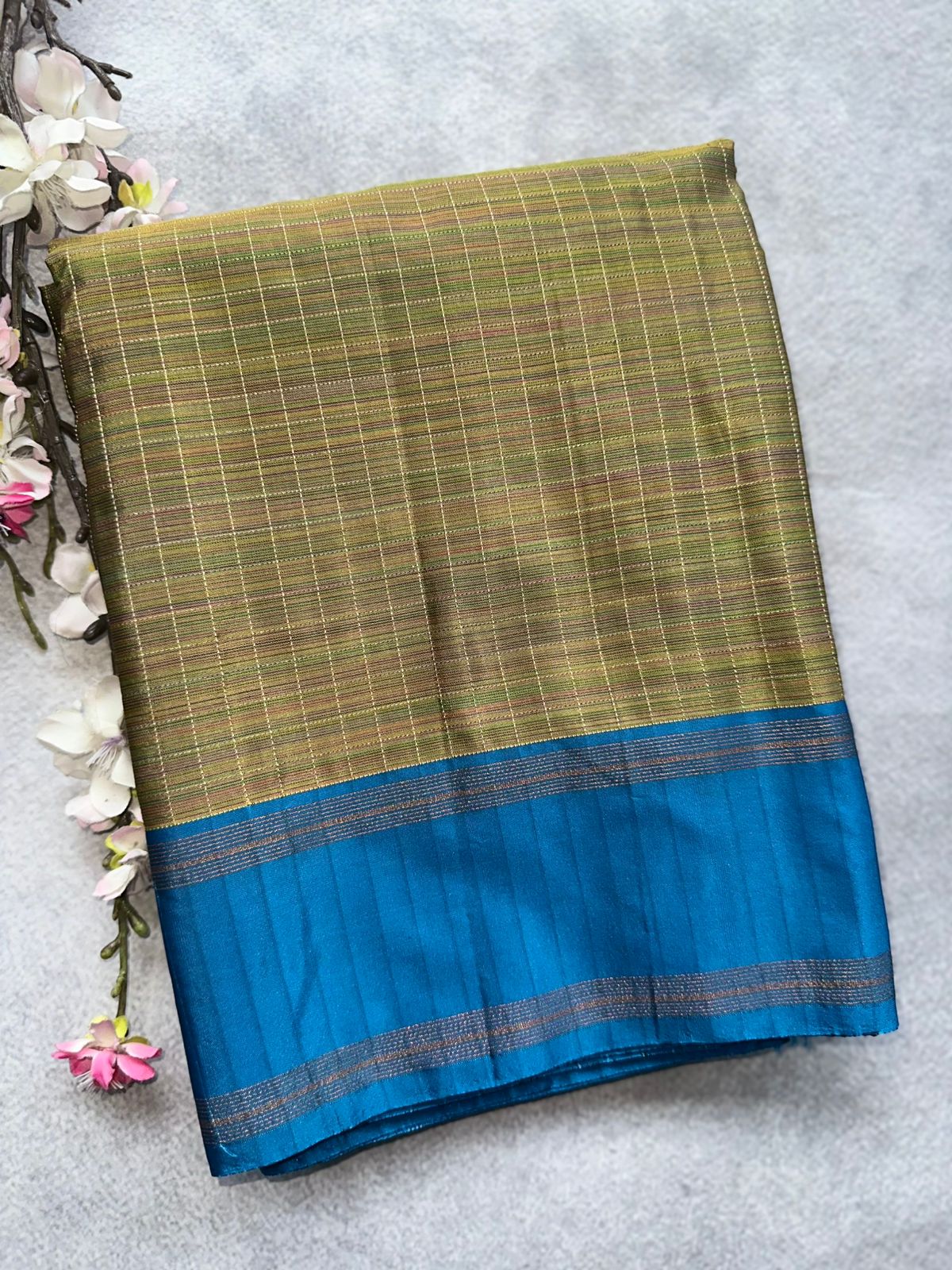 Mehandi Green Checks Semi Silk Saree 109