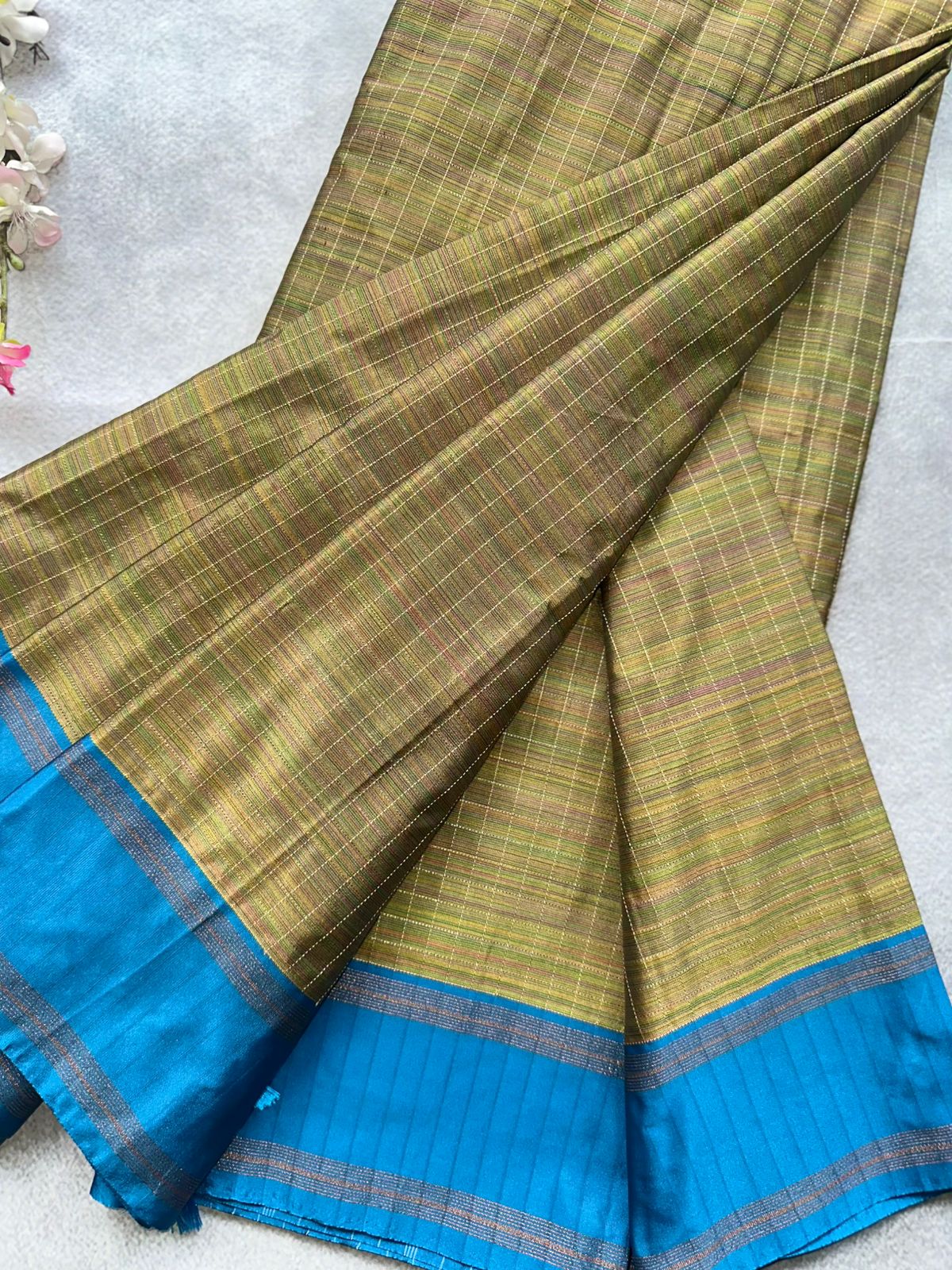 Mehandi Green Checks Semi Silk Saree 109