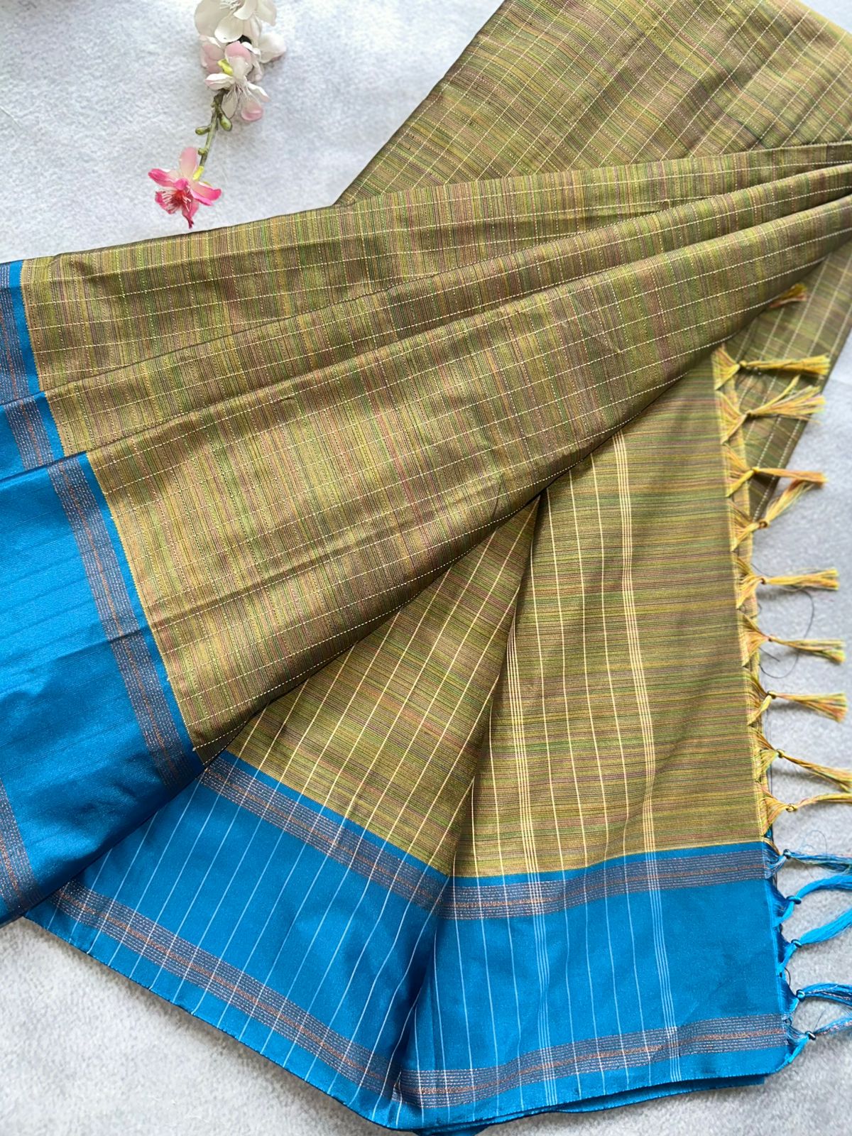 Mehandi Green Checks Semi Silk Saree 109