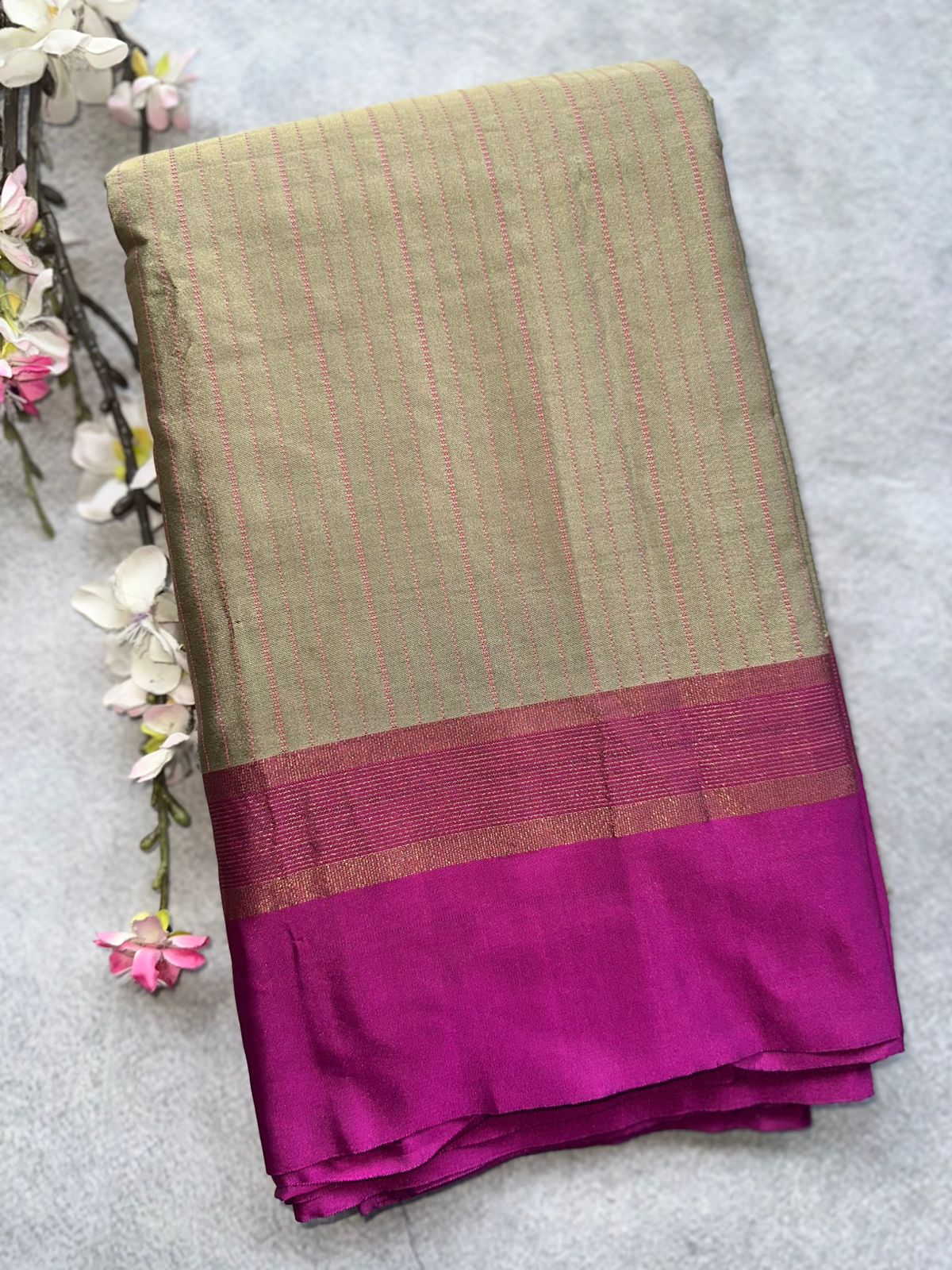 Beige Stripes Semi Silk Saree 109