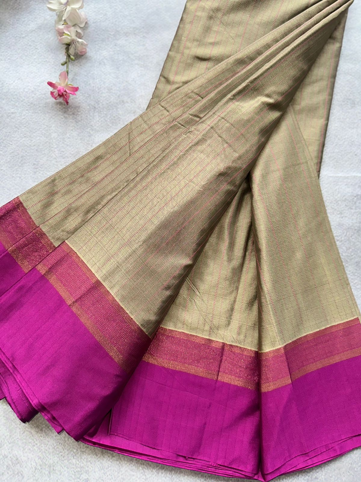 Beige Stripes Semi Silk Saree 109