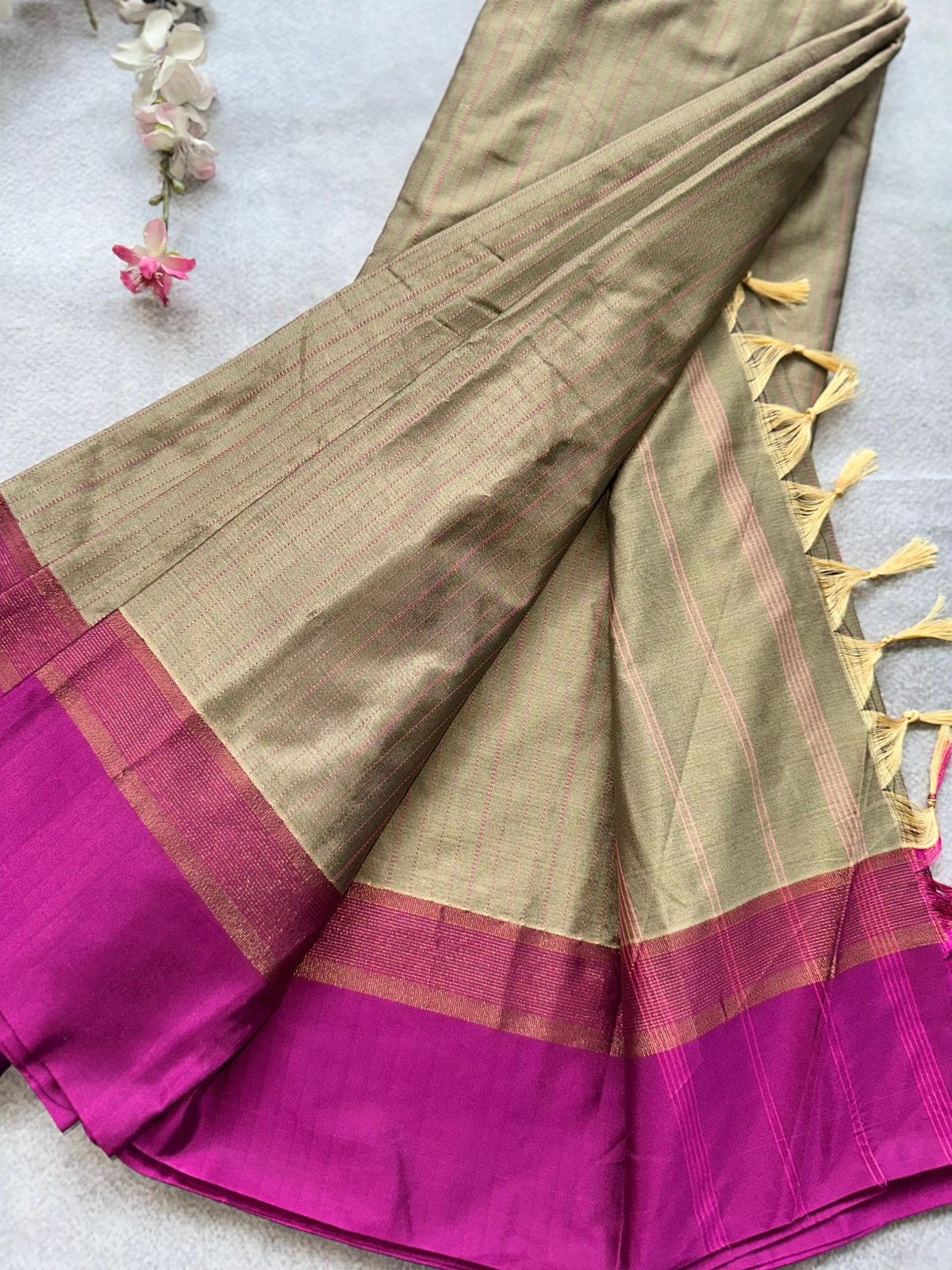 Beige Stripes Semi Silk Saree 109