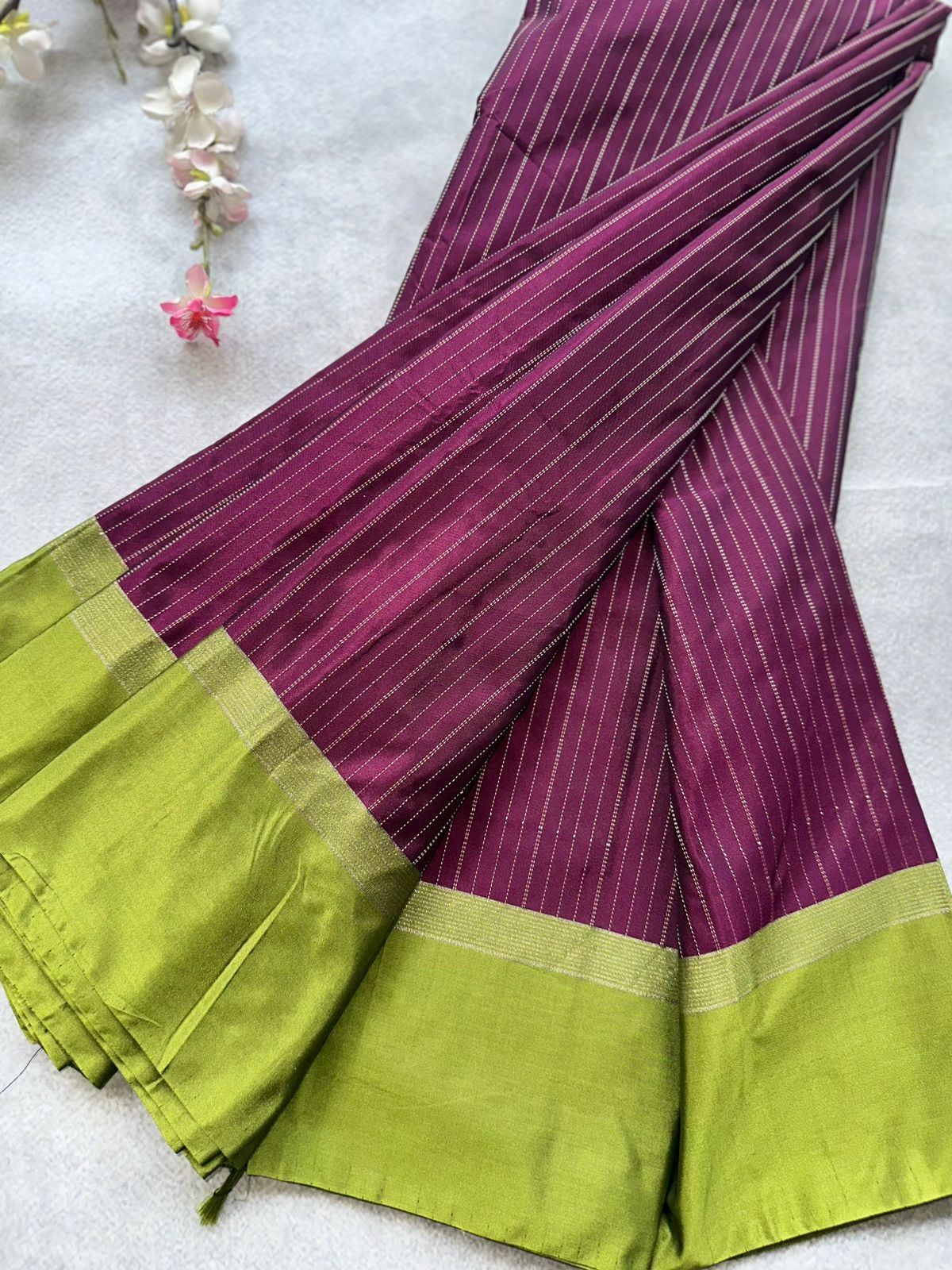 Wine Stripes Semi Silk Saree 109