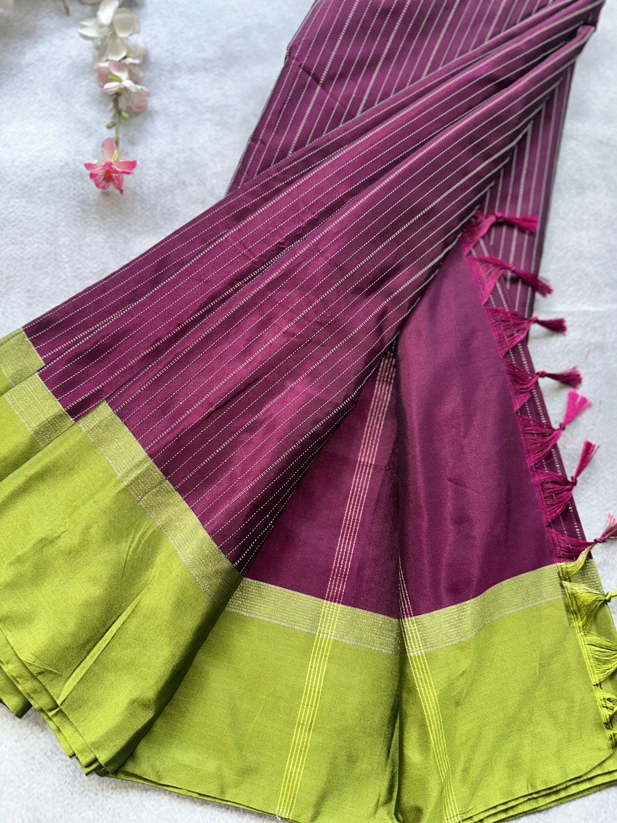 Wine Stripes Semi Silk Saree 109