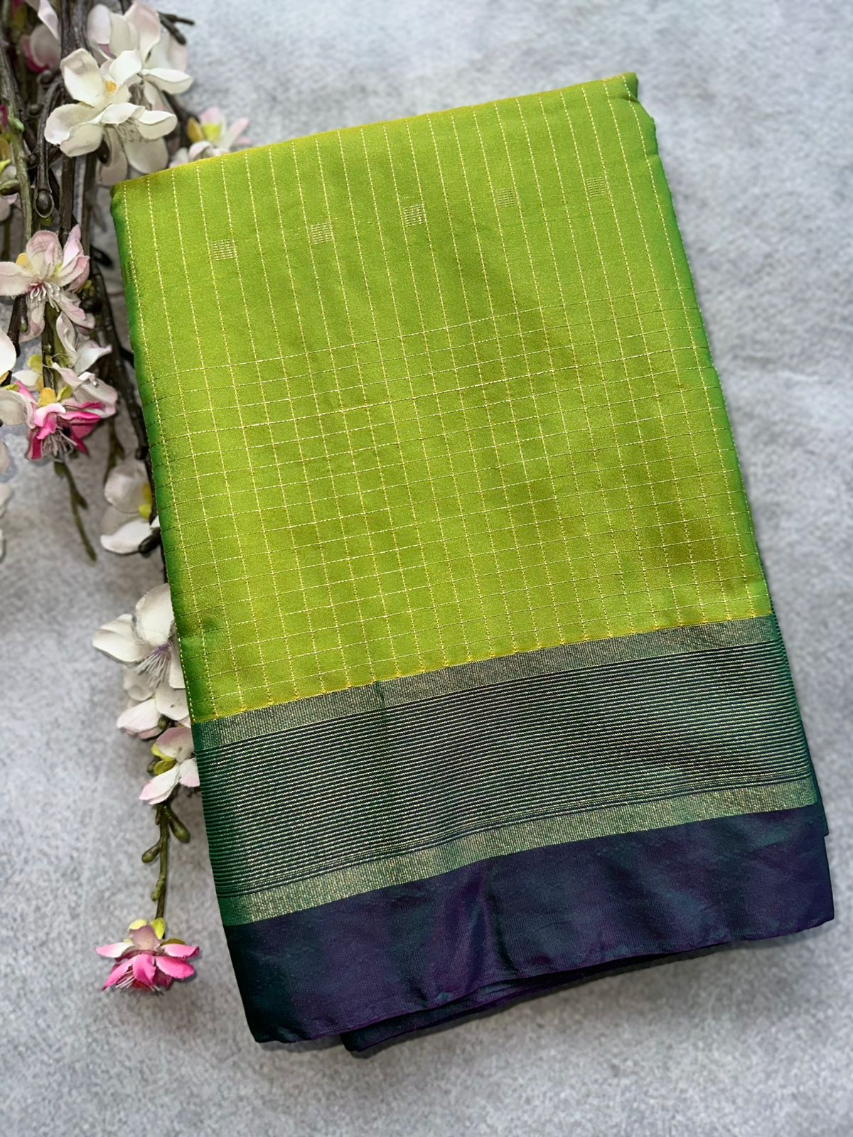 Green Stripes Semi Silk Saree 109