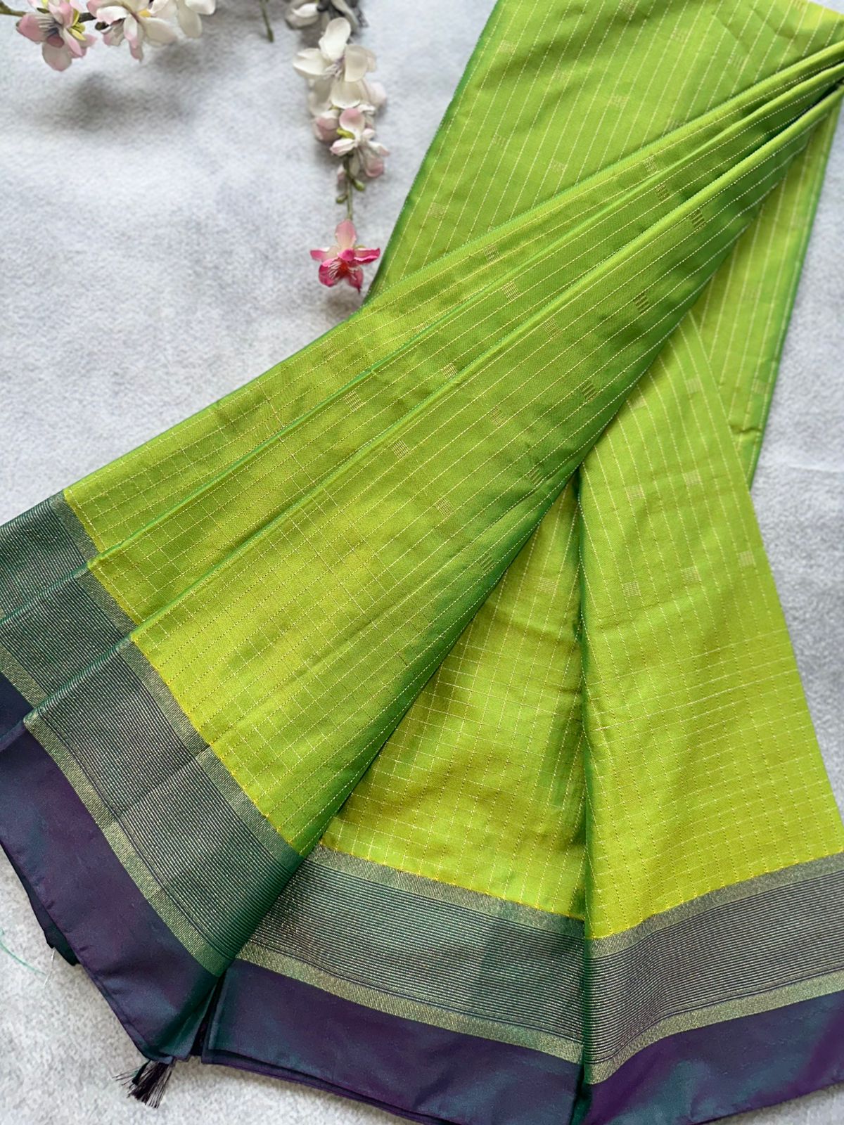 Green Stripes Semi Silk Saree 109