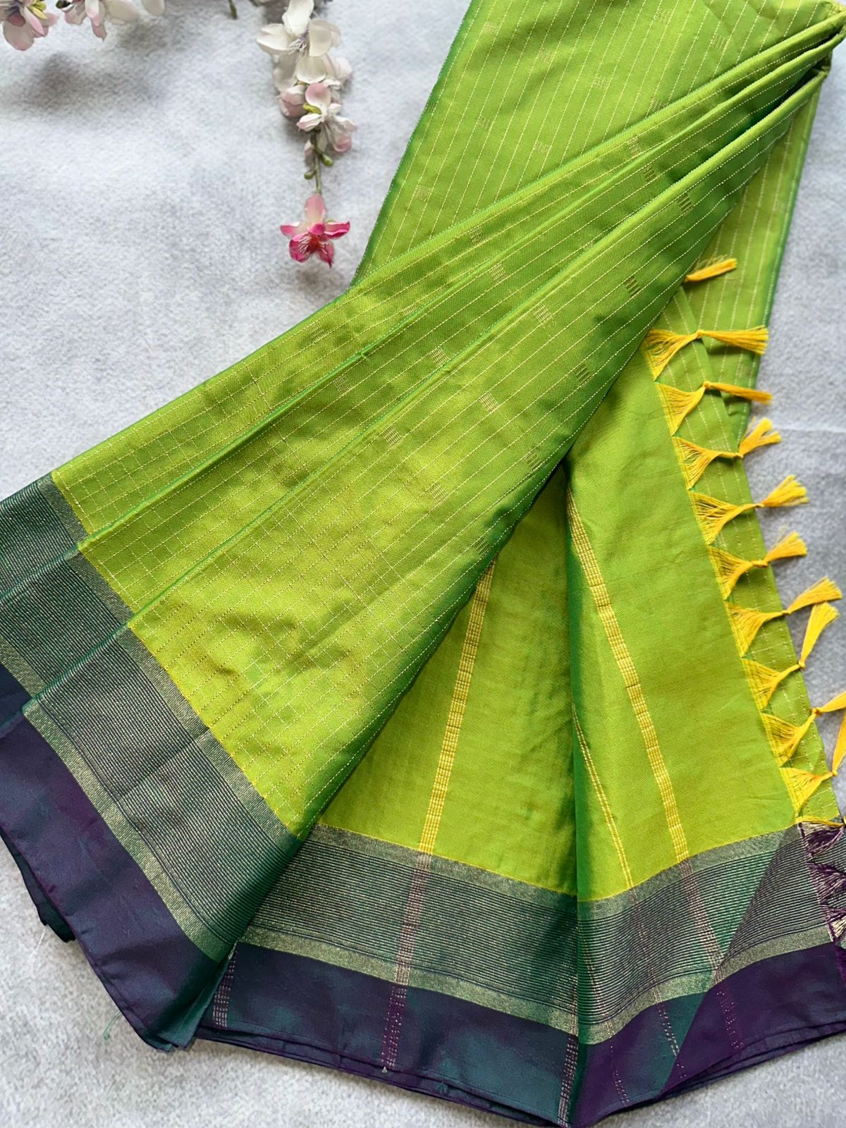 Green Stripes Semi Silk Saree 109