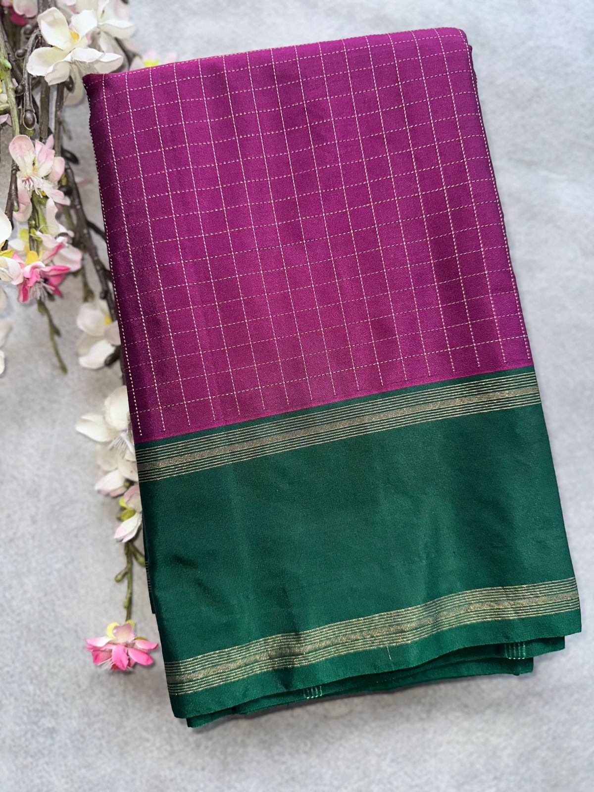 Magenta Checks Semi Silk Saree 109