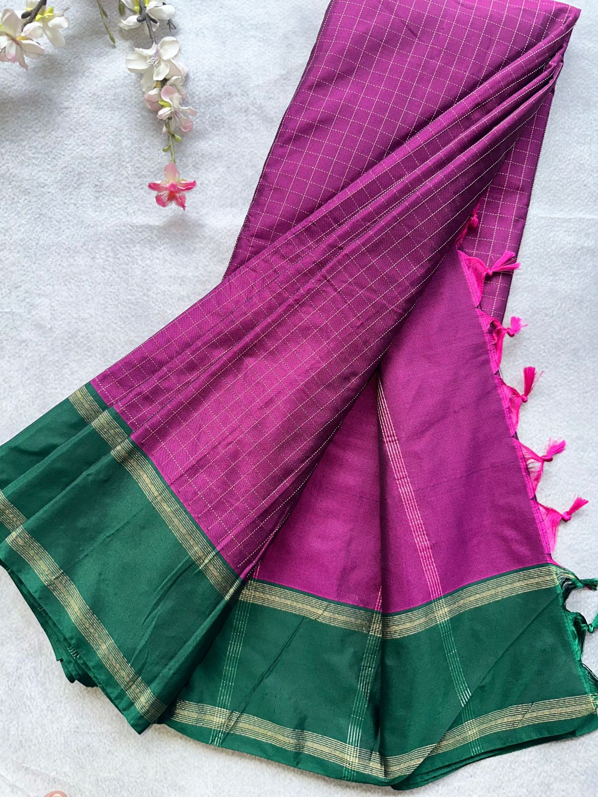 Magenta Checks Semi Silk Saree 109
