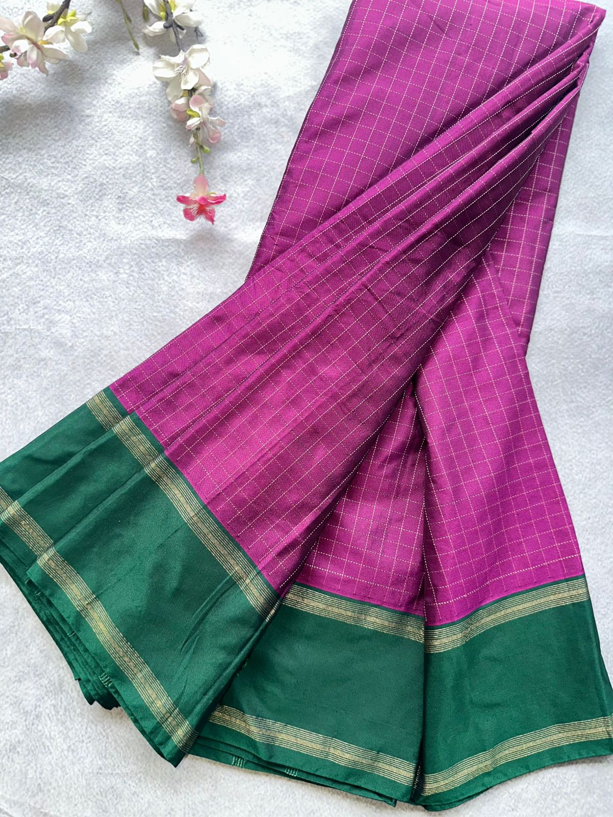 Magenta Checks Semi Silk Saree 109