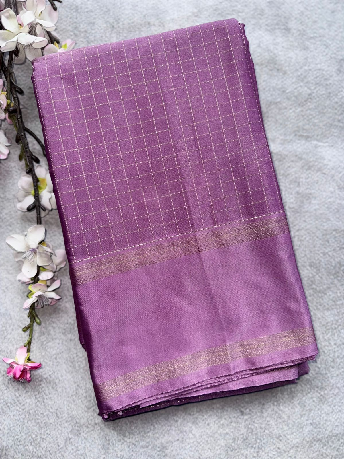 Lilac Checks Semi Silk Saree 109