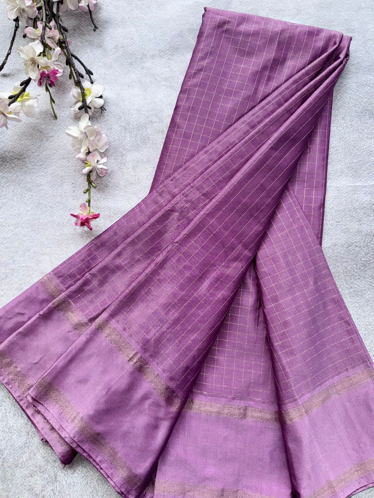 Lilac Checks Semi Silk Saree 109