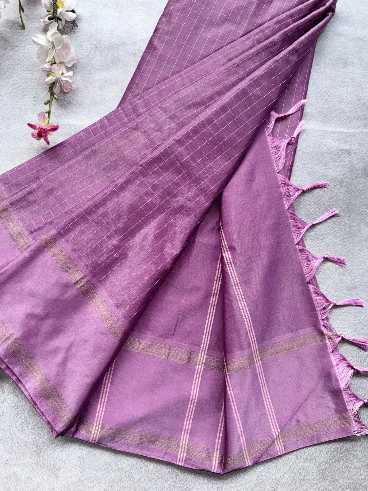 Lilac Checks Semi Silk Saree 109