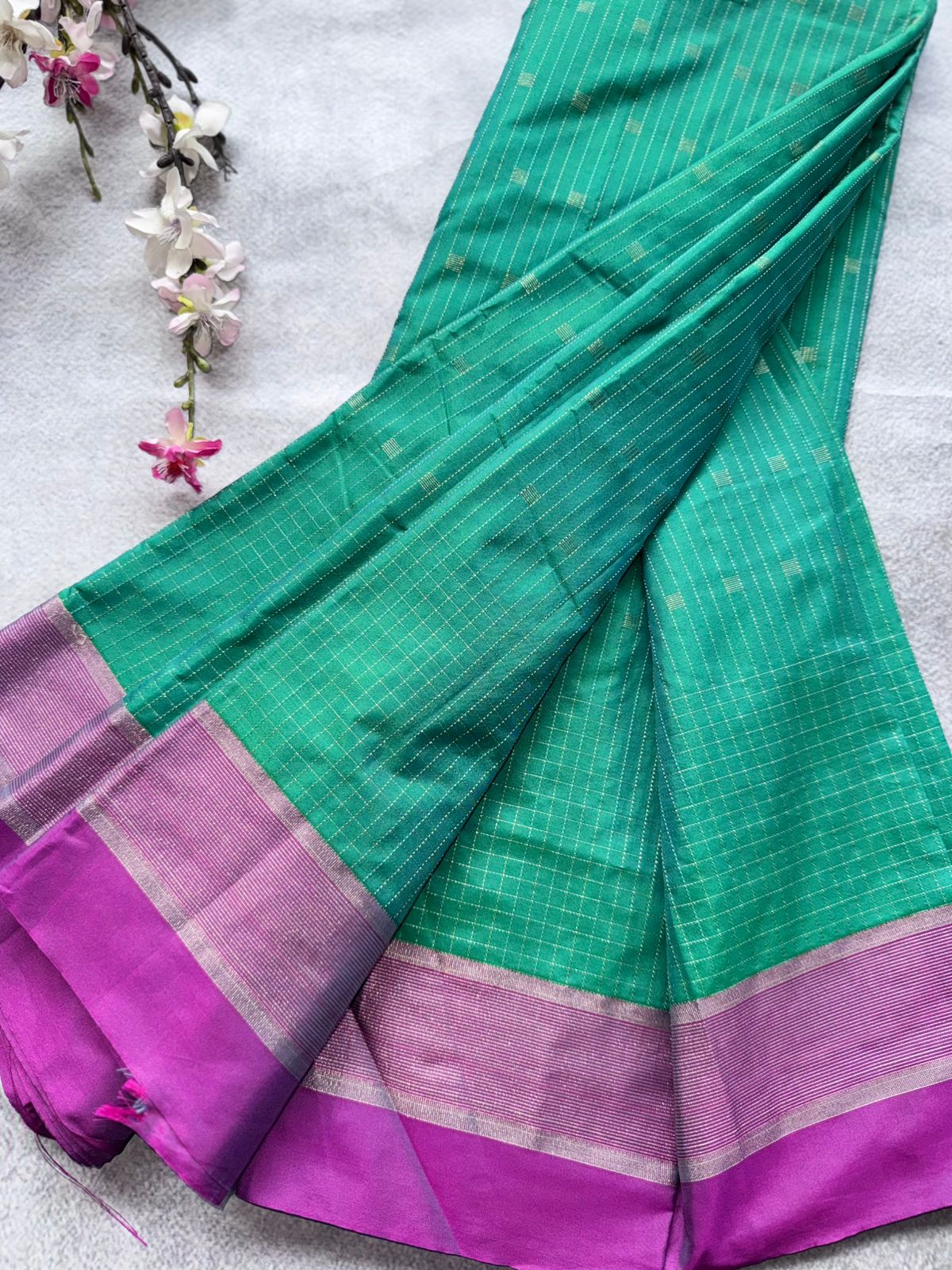 Green Stripes Semi Silk Saree 109