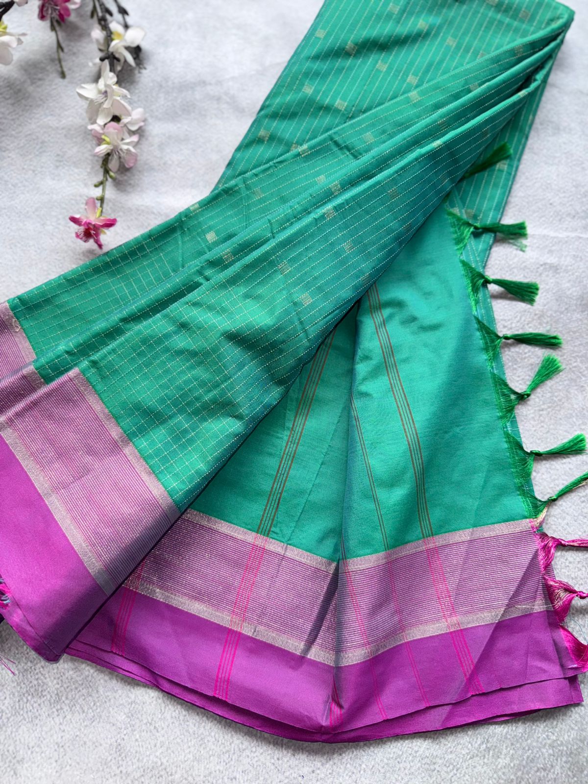 Green Stripes Semi Silk Saree 109