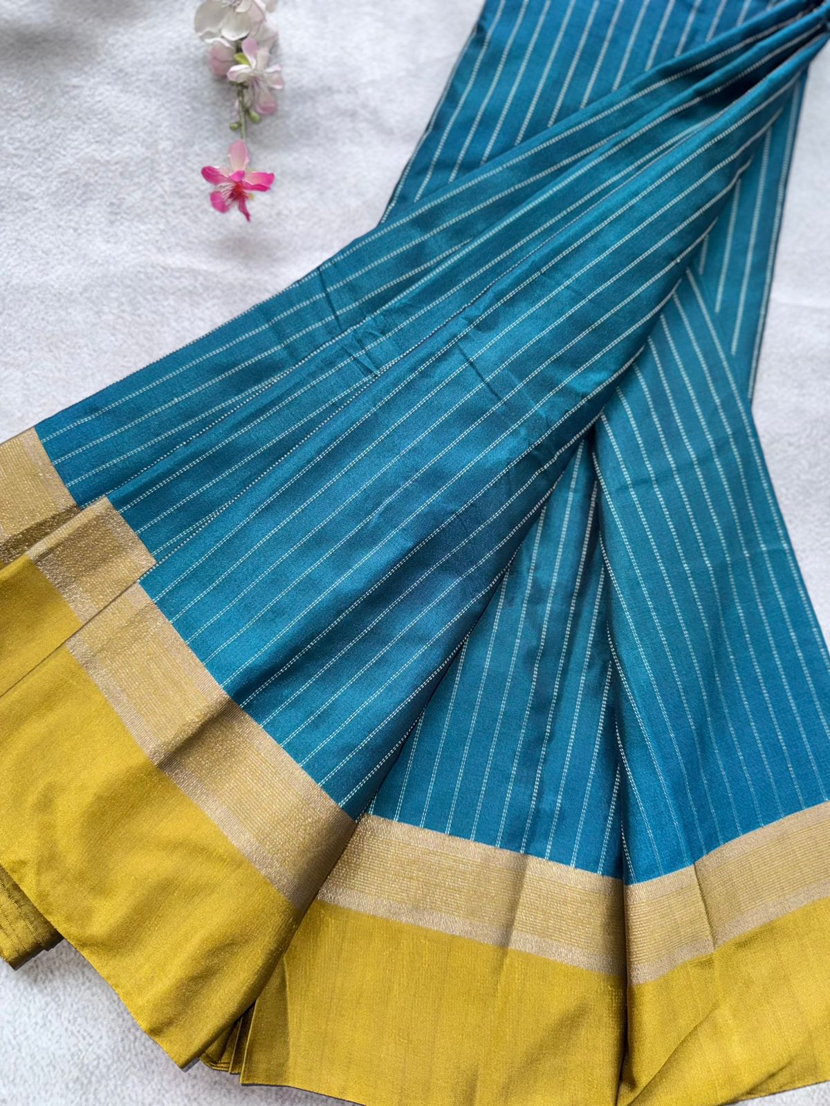 Peacock Blue Stripes Semi Silk Saree 109