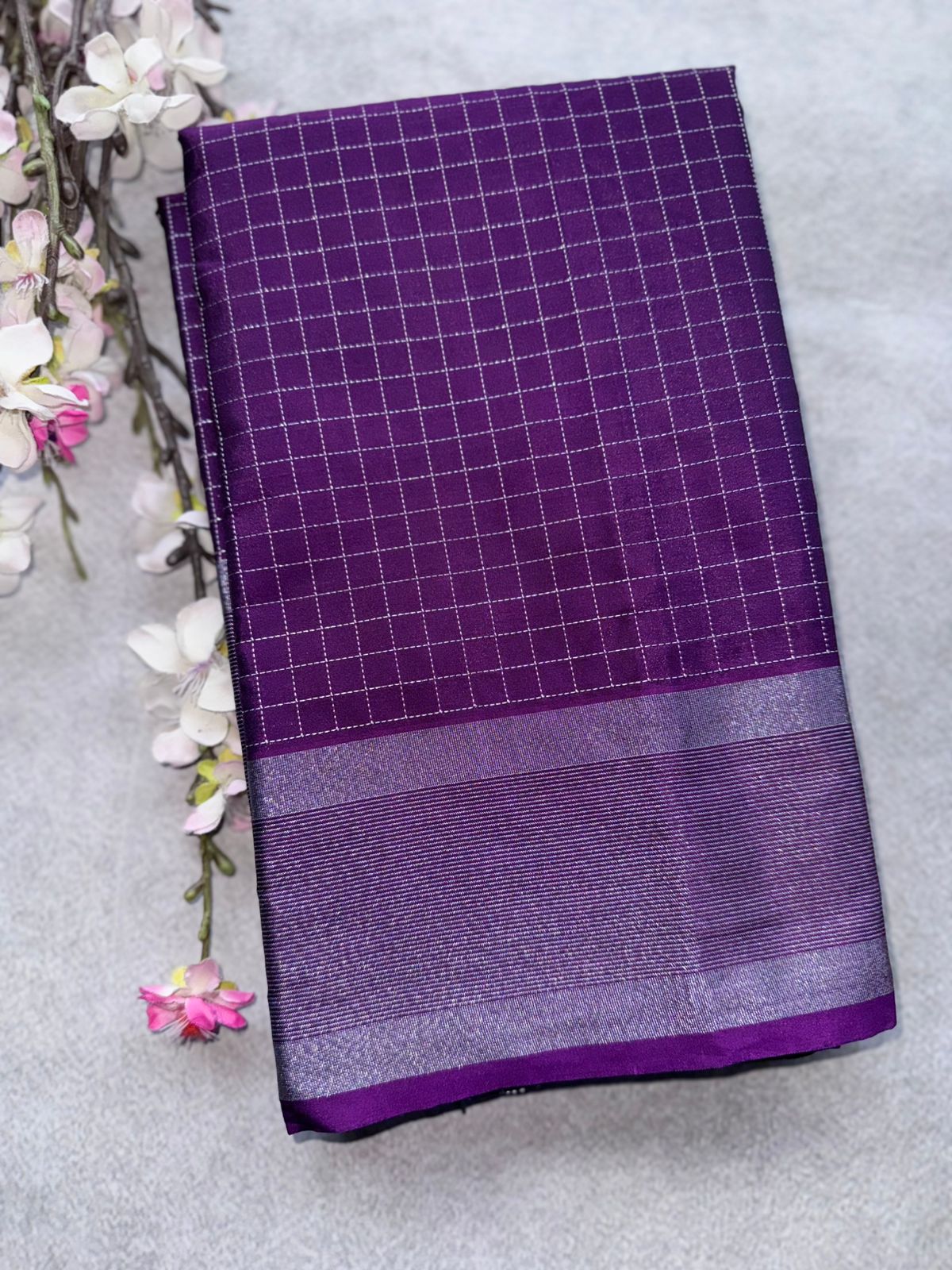 Purple Checks Semi Silk Saree 109