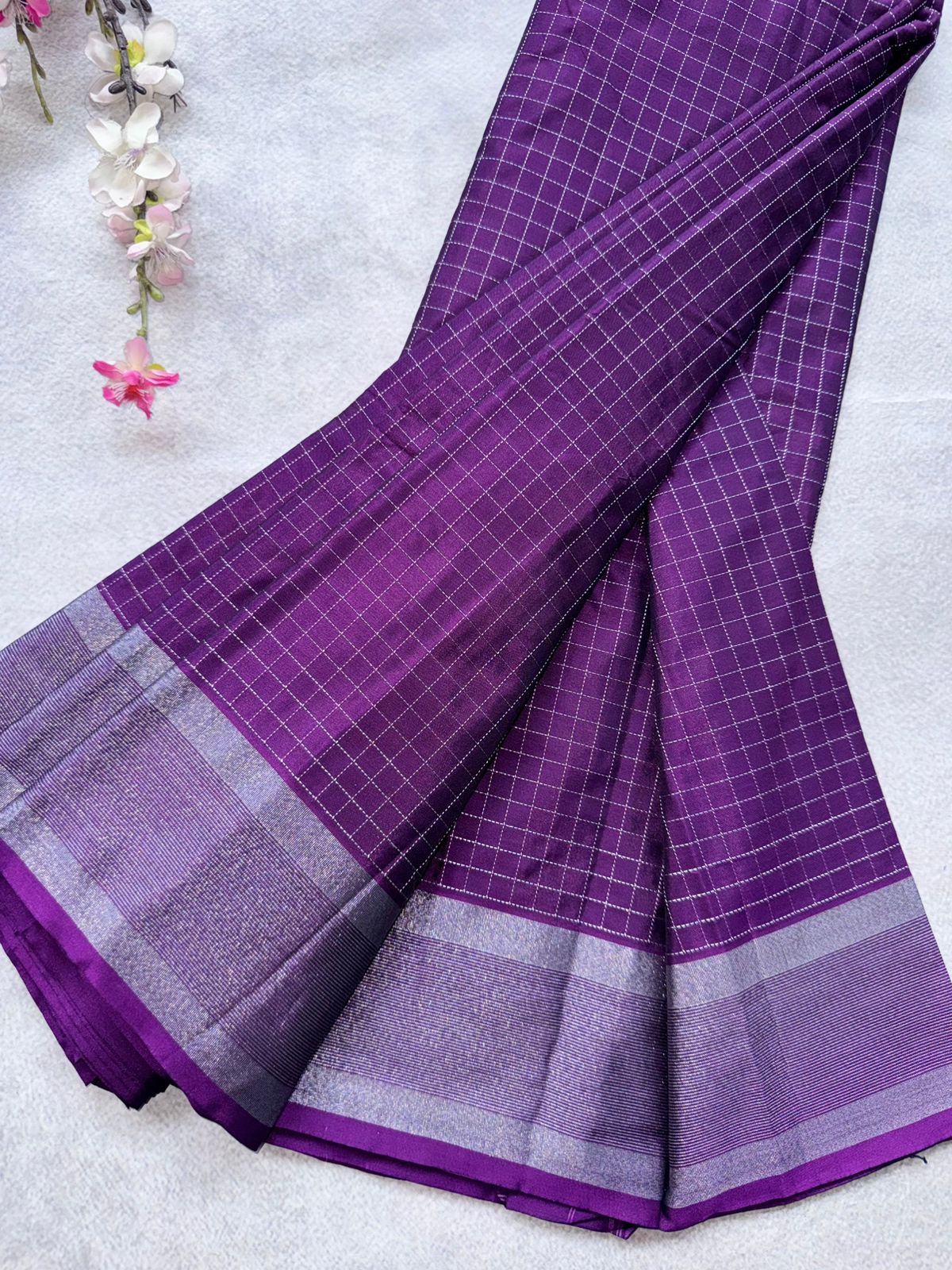 Purple Checks Semi Silk Saree 109