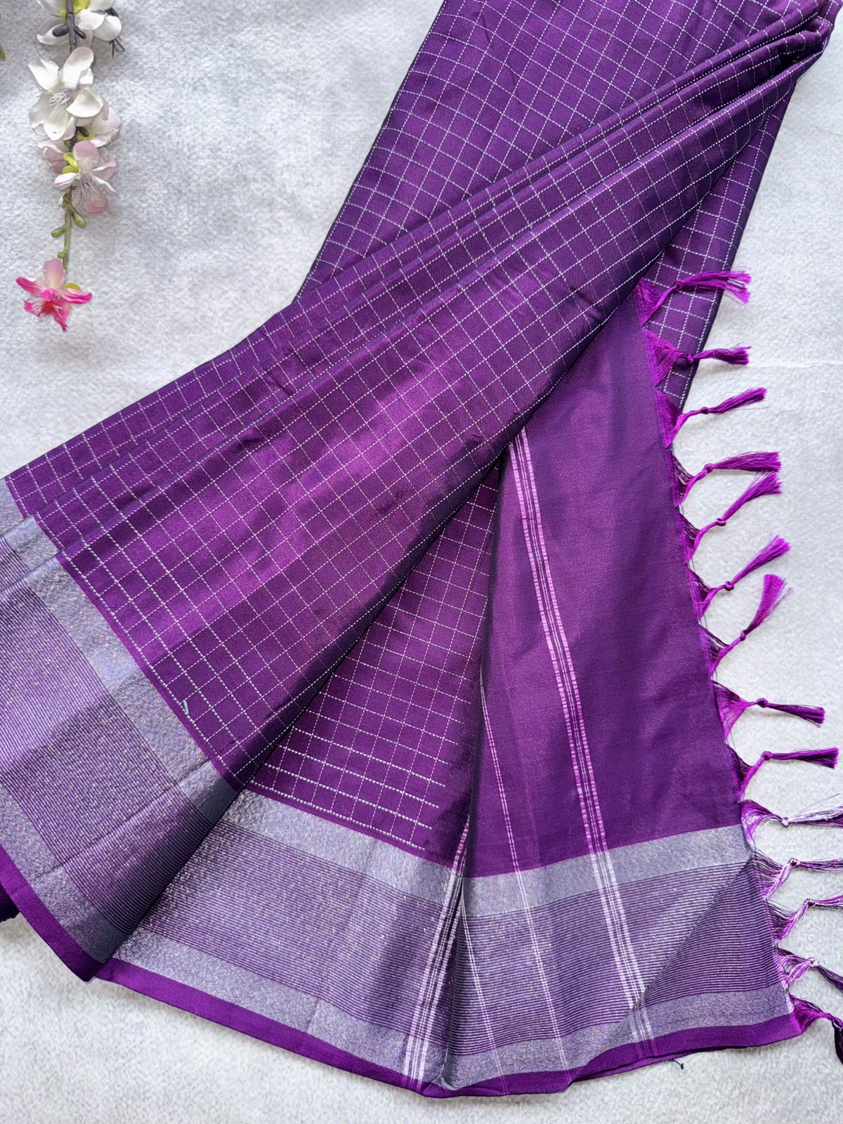 Purple Checks Semi Silk Saree 109