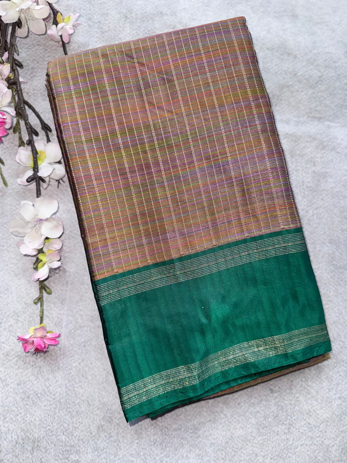 Green Stripes Semi Silk Saree 109