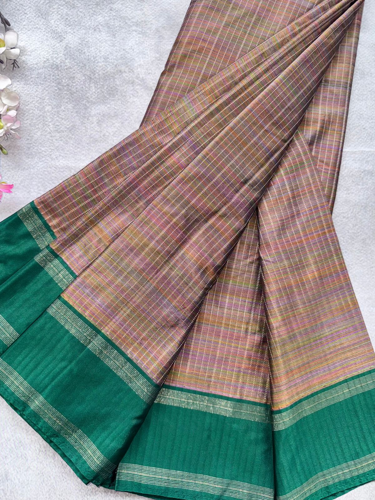 Green Stripes Semi Silk Saree 109