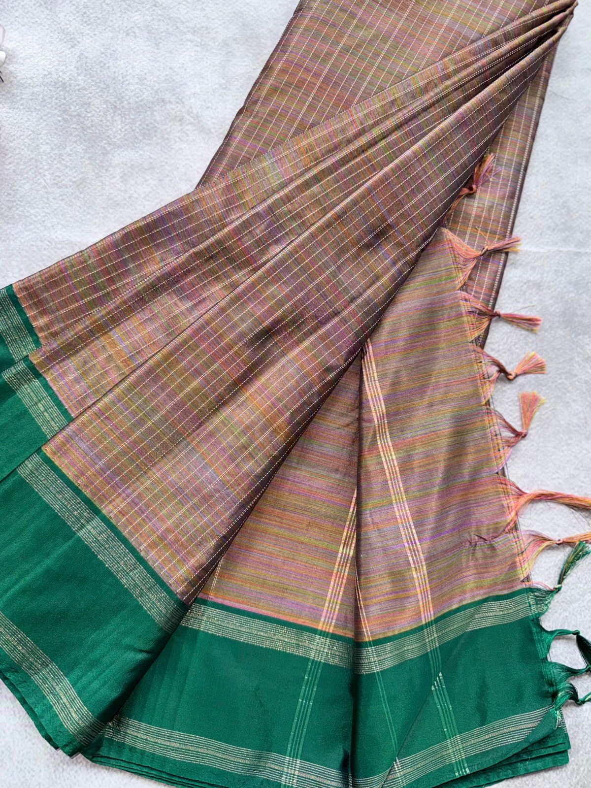 Green Stripes Semi Silk Saree 109