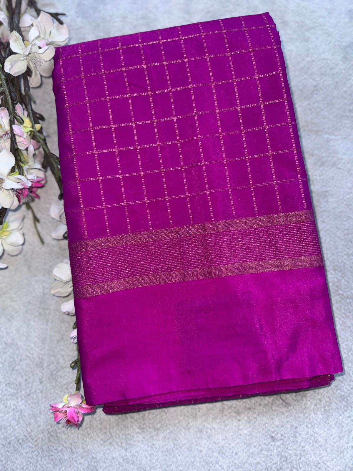 Magenta Checks Semi Silk Saree 109