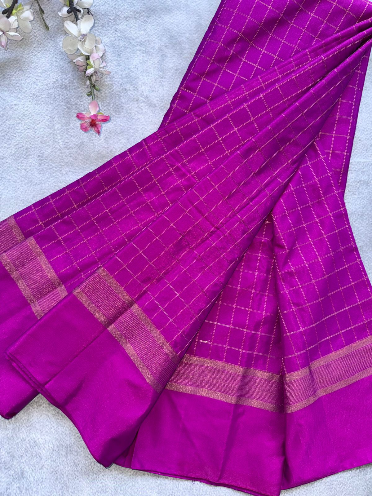 Magenta Checks Semi Silk Saree 109